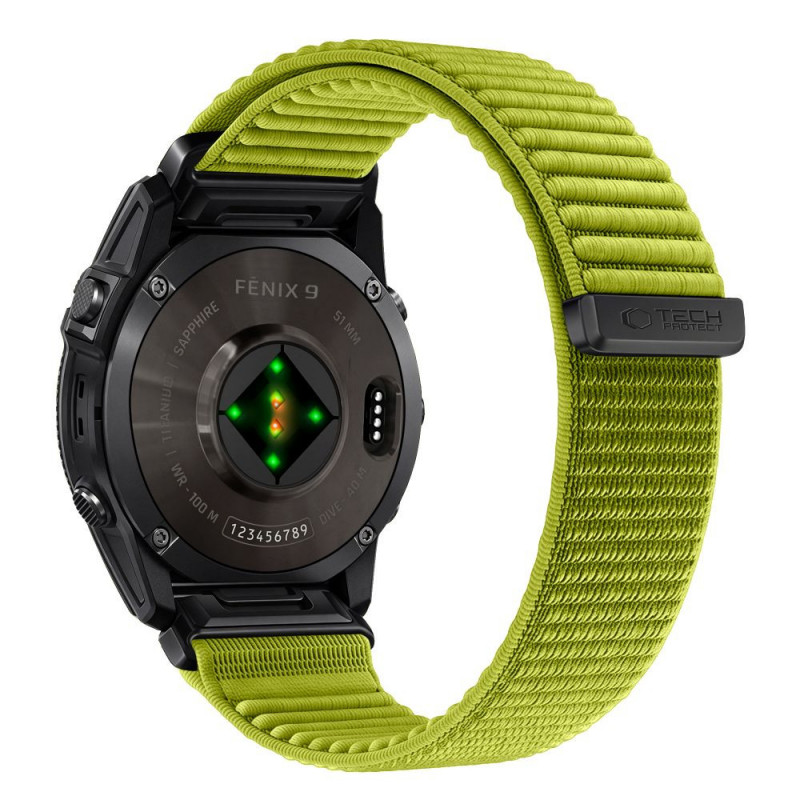 Cinturino per orologio Tech-Protect NylonLoop THP6106 per Garmin Fenix 5X / 5X Plus / 6X / 6X Pro / 7X / 8 / 8 Pro / 9 / 9 Pro (51 mm), lime elettrico