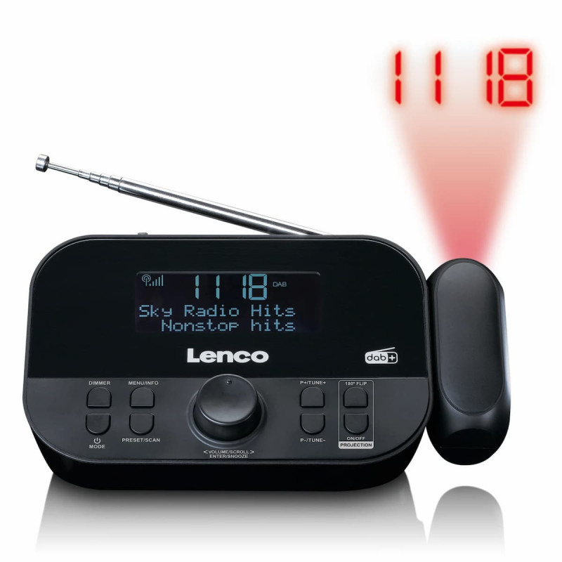 Lenco CR-615BK Radio sveglia con proiezione, DAB+/FM, nera