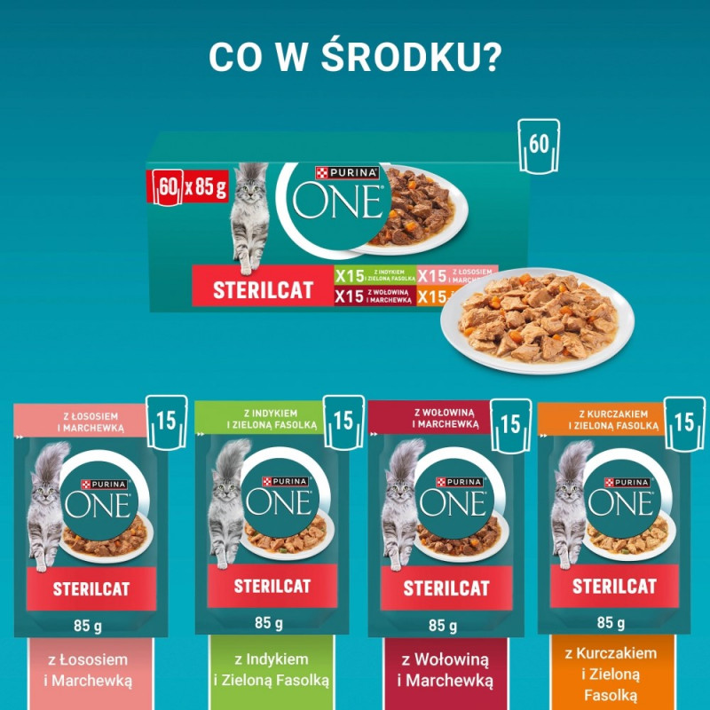 Purina ONE Sterilcat Cibo per gatti, manzo e carota, 60 x 85 g