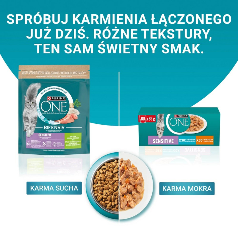 Purina ONE Sensitive Cibo per gatti, pollo e carota, 60 x 85 g