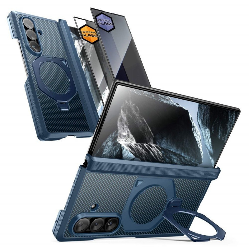 Custodia Supcase UB Aero MagSafe per Samsung Galaxy Z Fold 8 Ultra con vetro temperato e vetro privacy, blu aramidico