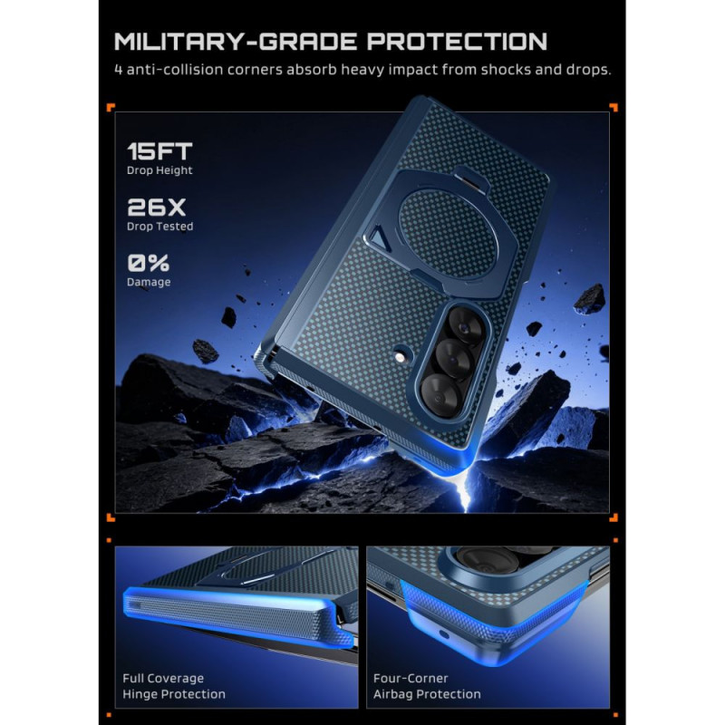 Custodia Supcase UB Aero MagSafe per Samsung Galaxy Z Fold 8 Ultra con vetro temperato e vetro privacy, blu aramidico
