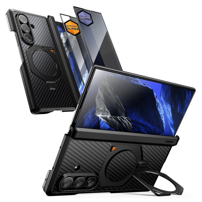 Custodia Supcase UB Aero MagSafe per Samsung Galaxy Z Fold 8 Ultra con vetro temperato e vetro privacy, nero aramidico