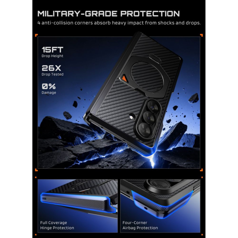 Custodia Supcase UB Aero MagSafe per Samsung Galaxy Z Fold 8 Ultra con vetro temperato e vetro privacy, nero aramidico