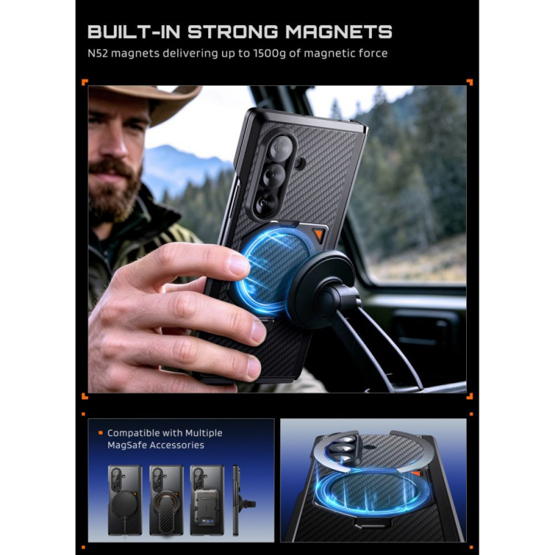 Custodia Supcase UB Aero MagSafe per Samsung Galaxy Z Fold 8 Ultra con vetro temperato e vetro privacy, nero aramidico