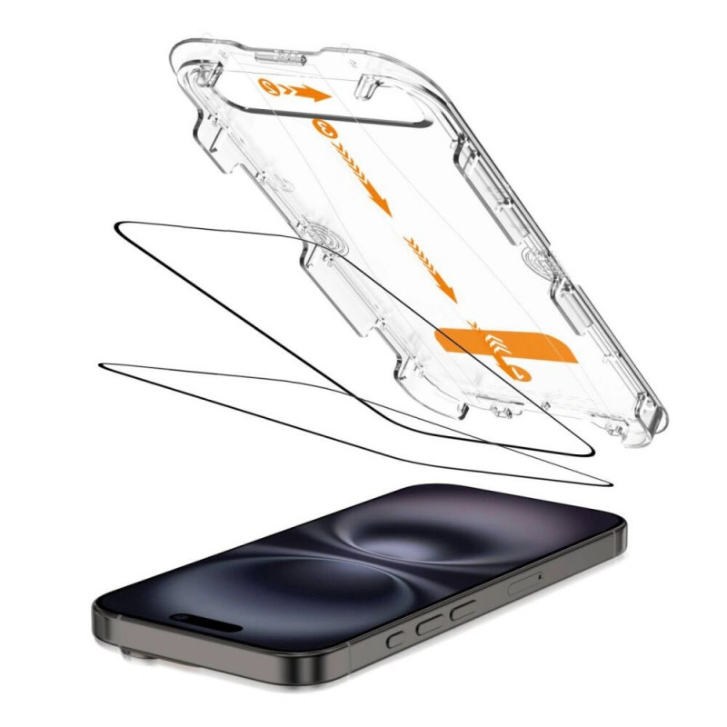 Proteggi schermo in vetro temperato Tech-Protect Quick Set+ per Apple iPhone 15 / 16, nero (2 pz)