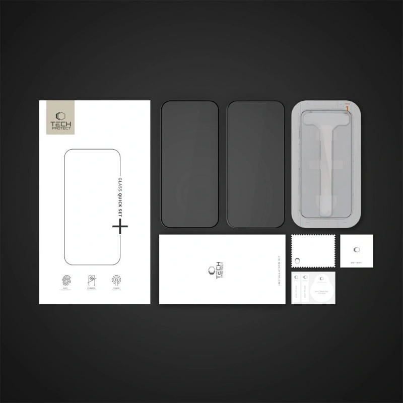 Tech-Protect Quick Set+ Pellicola protettiva in vetro temperato per Apple iPhone 16 Pro, nera (2 pz)