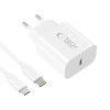 Caricabatterie da parete Tech-Protect NC20W USB-C 1 porta PD 20W con cavo Lightning, bianco, 100 cm