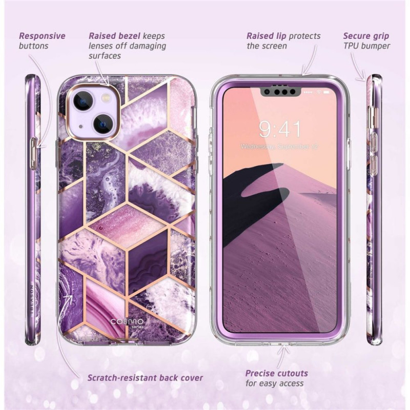 Custodia Supcase Cosmo per Apple iPhone 14 Plus / 15 Plus, viola marmo