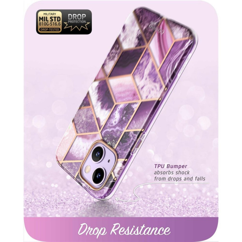 Custodia Supcase Cosmo per Apple iPhone 14 Plus / 15 Plus, viola marmo