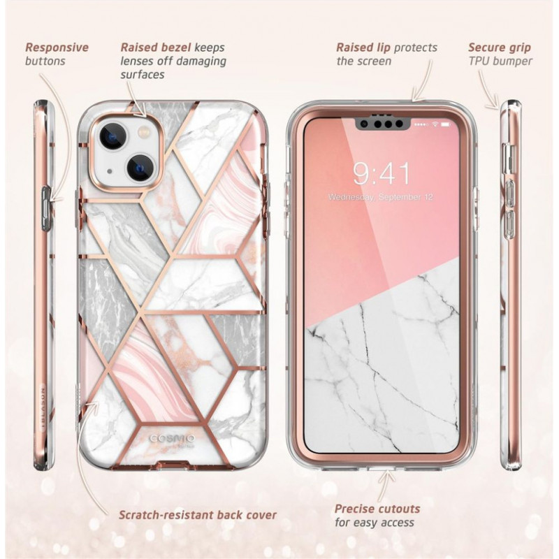 Custodia Cosmo Supcase per Apple iPhone 14 Plus / 15 Plus, rosa marmo