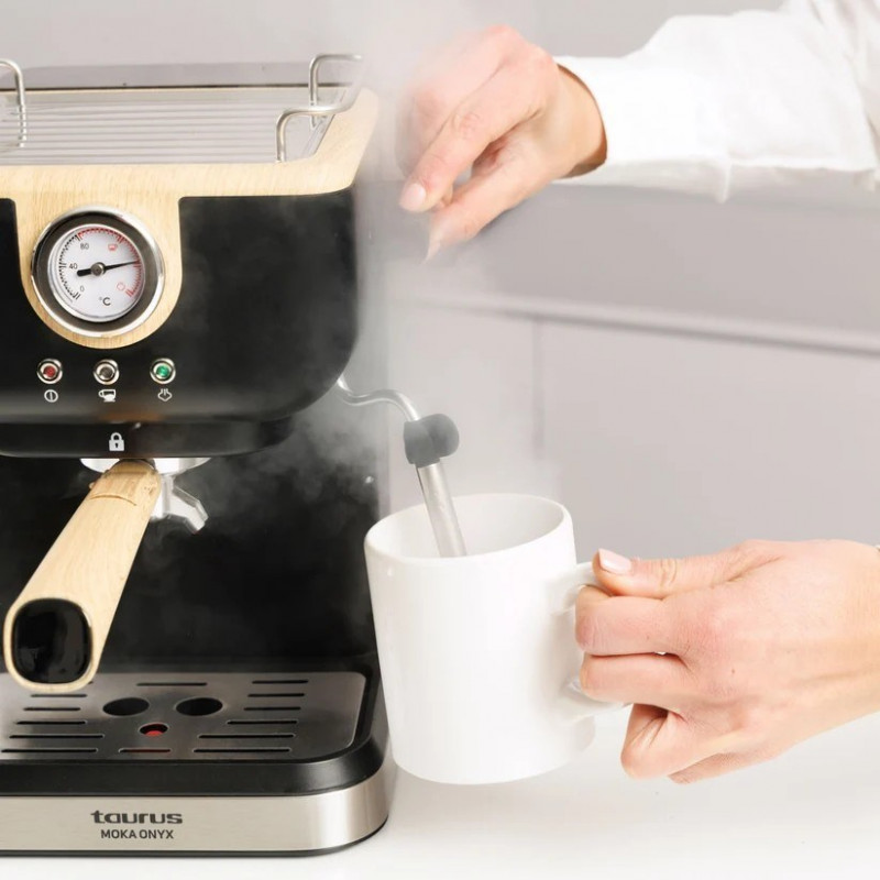 Macchina per espresso a pistone Taurus Onyx Moka 1050 W 20 bar in legno/nero/argento