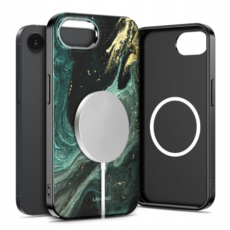Custodia Tech-Protect Lamano MagSafe per Apple iPhone 16e / 17e, nera e verde (Verde Aura)