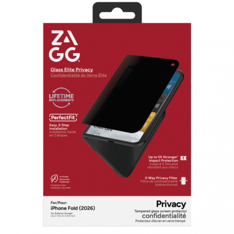 ZAGG InvisibleShield Glass Elite Privacy Pellicola protettiva per lo schermo per Apple iPhone Duo (schermo esterno) ZAG347