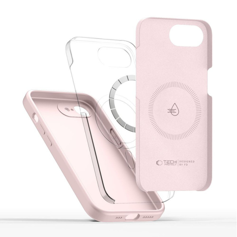 Custodia in silicone MagSafe Tech-Protect per Apple iPhone 16e / 17e, rosa perla