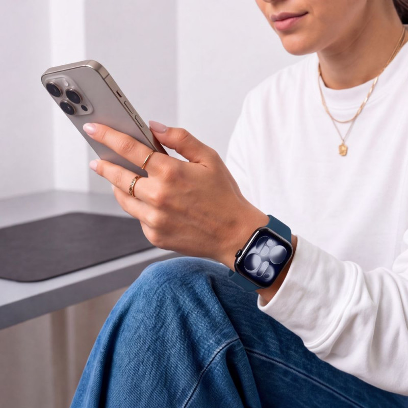Cinturino in silicone Tech-Protect per Apple Watch 8 / 9 / 10 / 11 / 12 / SE / Ultra 44/45/46/49 mm, blu navy