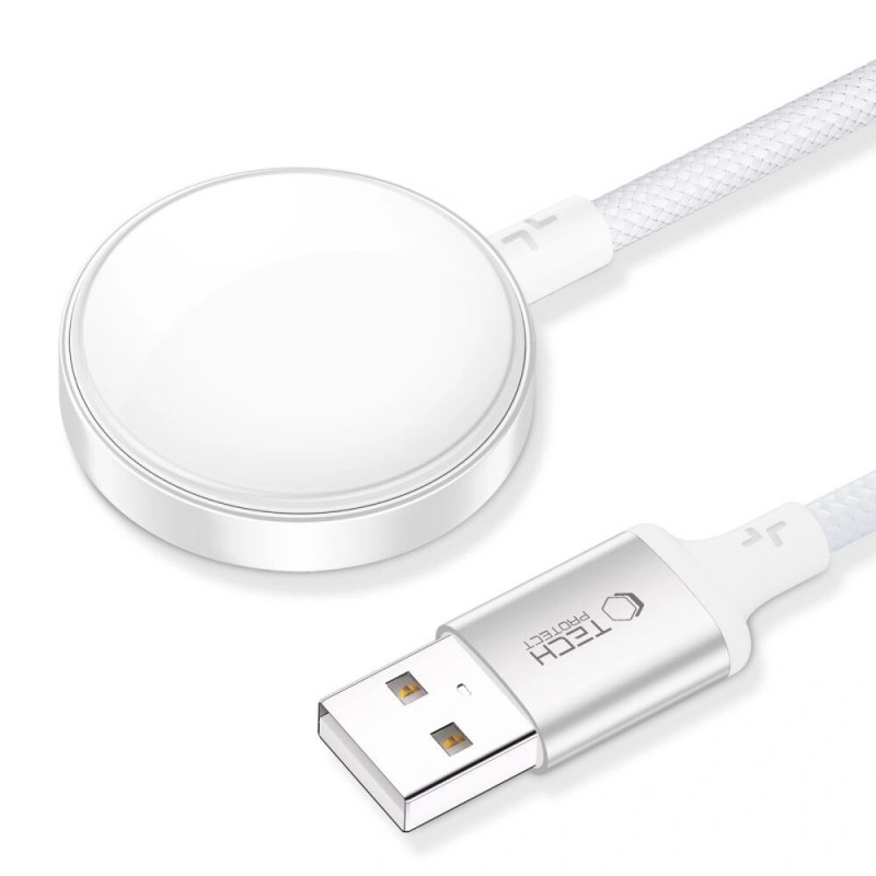 Caricatore magnetico Tech-Protect MC02 UltraBoost con cavo USB-A 100 cm per Apple Watch, bianco