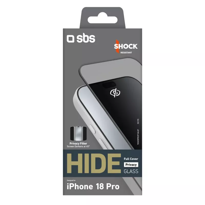 Vetro privacy SBS Hide Full Cover per iPhone 18 Pro, 0,33 mm