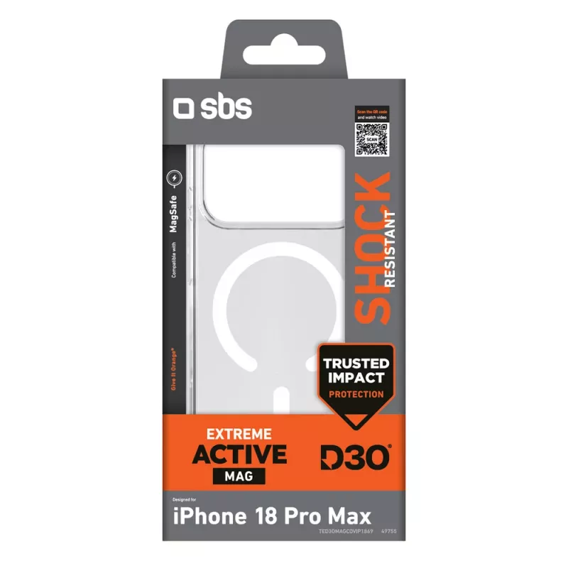 Custodia SBS D3O Active per iPhone 18 Pro Max / 17 Pro Max, compatibile con MagSafe, trasparente