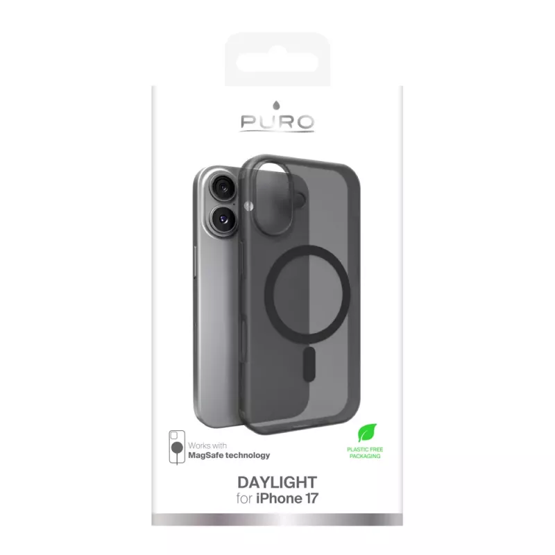 Custodia in silicone Puro Daylight compatibile MagSafe per iPhone 17, nero traslucido