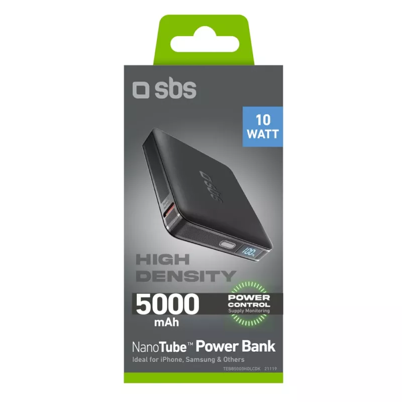 Power bank SBS HD 10W 5000mAh USB-C con display LCD, nero