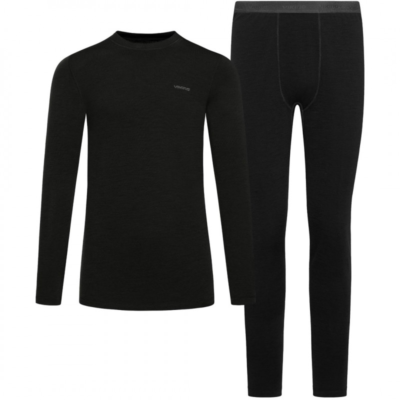 Set intimo tecnico da uomo Viking Meriboo Man Set in merino, nero, M
