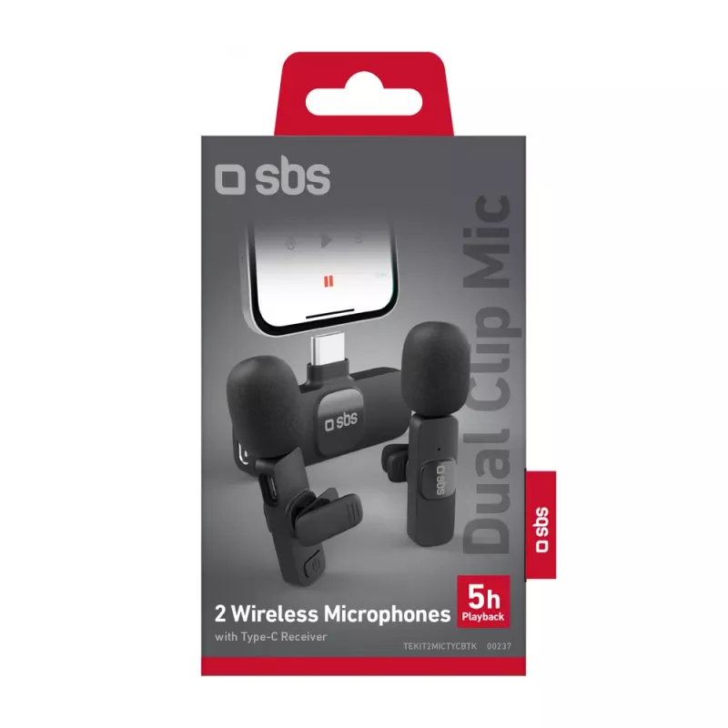 Microfoni lavalier SBS con ricevitore USB-C (2 pz), nero