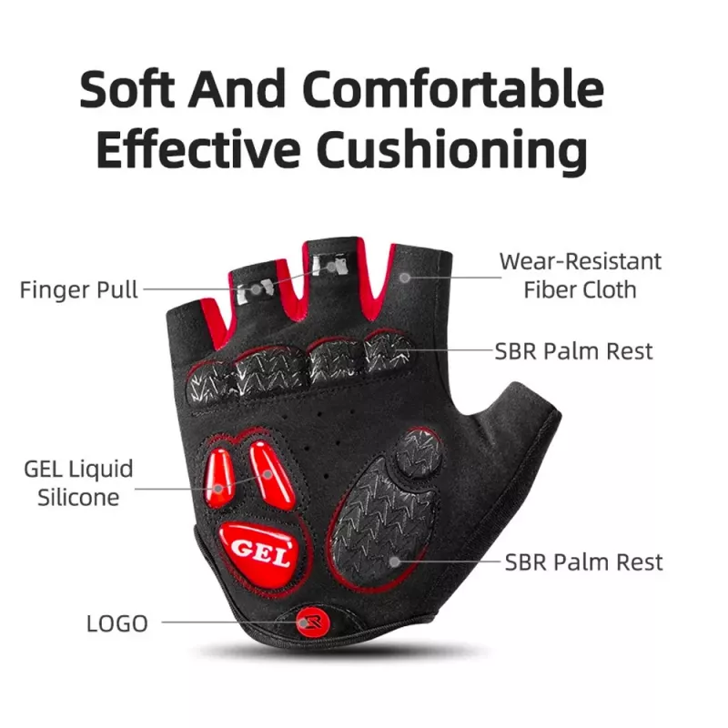 Guanti da ciclismo Rockbros S169BR con inserti in gel, taglia L, nero e rosso