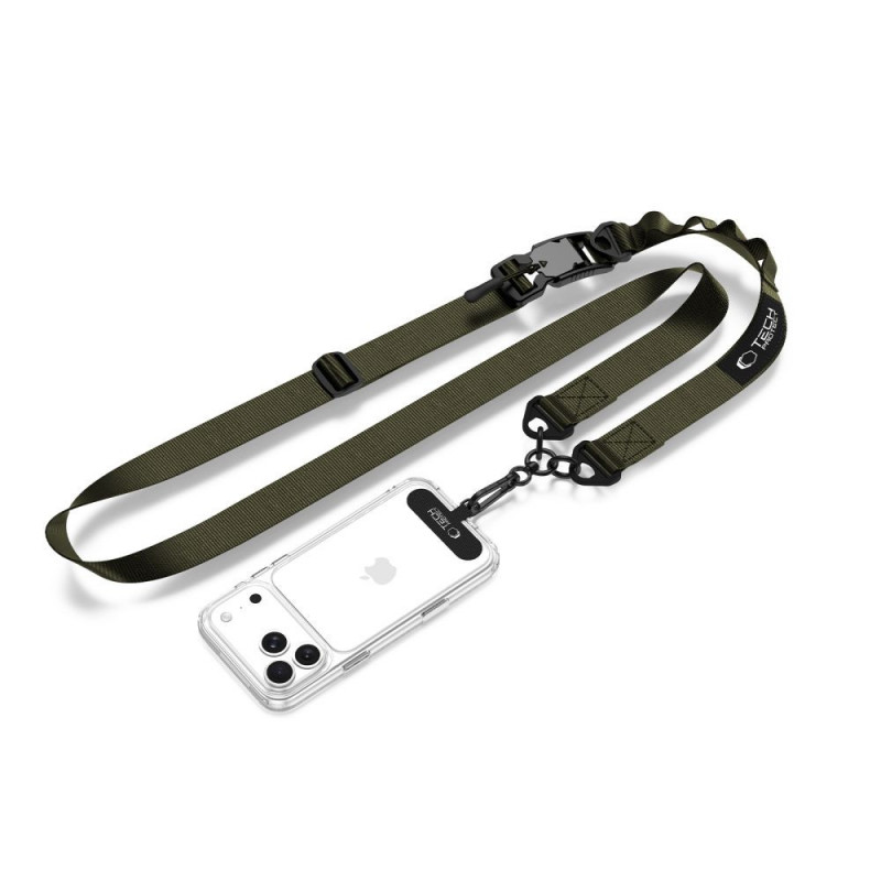 Tracolla per telefono Tech-Protect C9S Rope Crossbody, nylon, 91–140 cm, verde militare