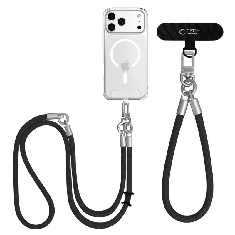 Set di cinghie per telefono Tech-Protect C10S Rope a tracolla e da polso, nero/titanio