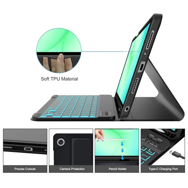 Custodia con tastiera Tech-Protect SmartCase Pen + Keyboard per Samsung Galaxy Tab A9+ / A11+ 11.0 (X210 / X215 / X216 / X230 / X235 / X236), nera