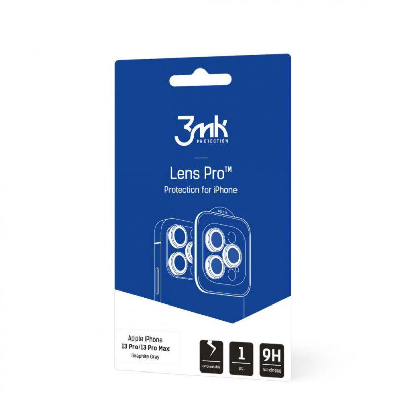 Vetro protettivo per fotocamera 3MK Lens Protection Pro per Apple iPhone 13 Pro / 13 Pro Max, grigio grafite
