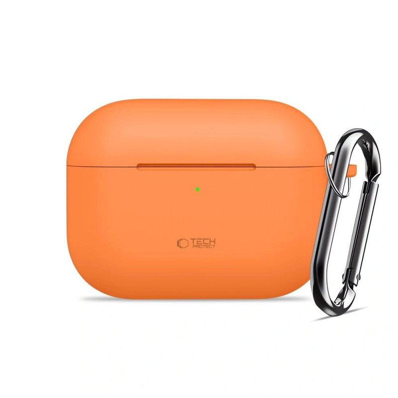 Custodia in silicone con moschettone Tech-Protect per Apple AirPods Pro 3, arancione cosmico