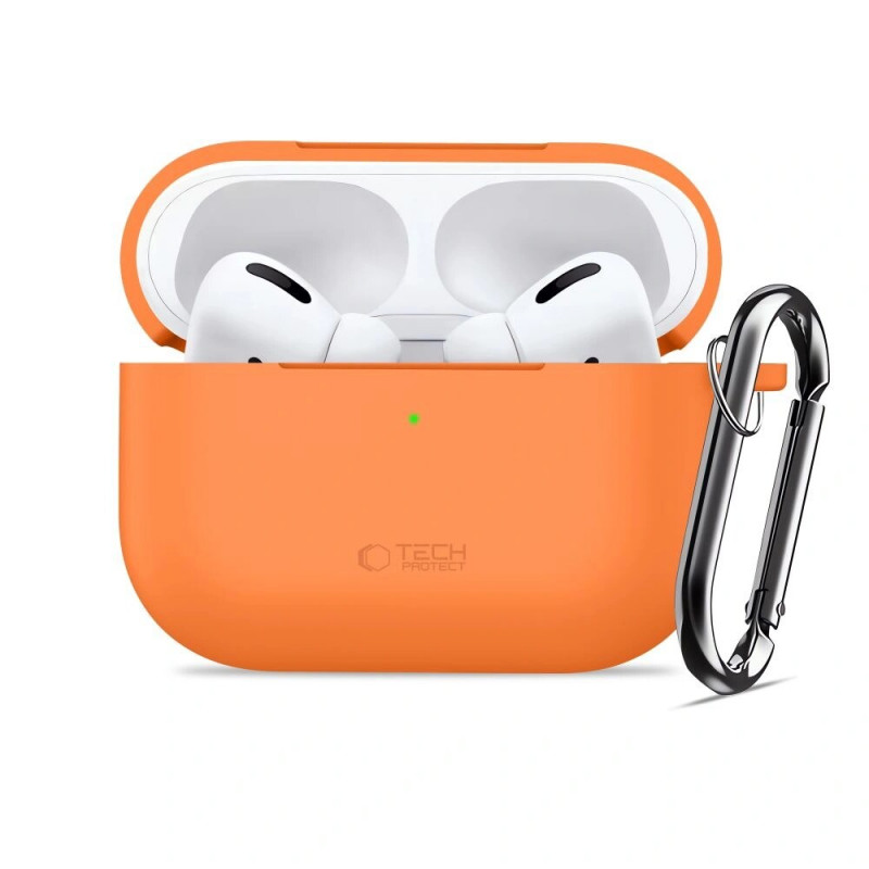 Custodia in silicone con moschettone Tech-Protect per Apple AirPods Pro 3, arancione cosmico