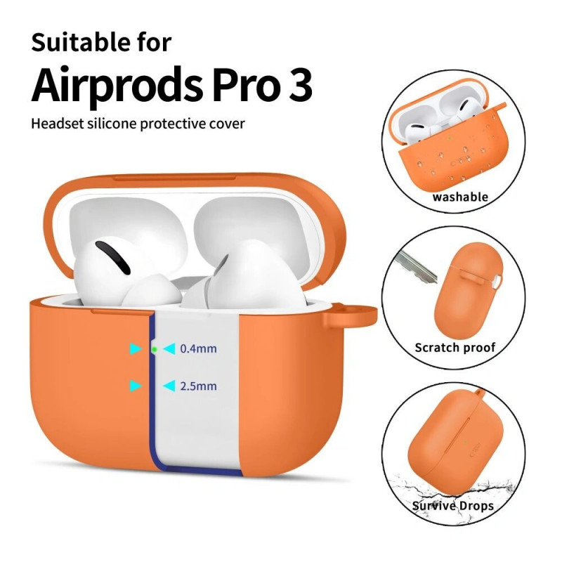 Custodia in silicone con moschettone Tech-Protect per Apple AirPods Pro 3, arancione cosmico