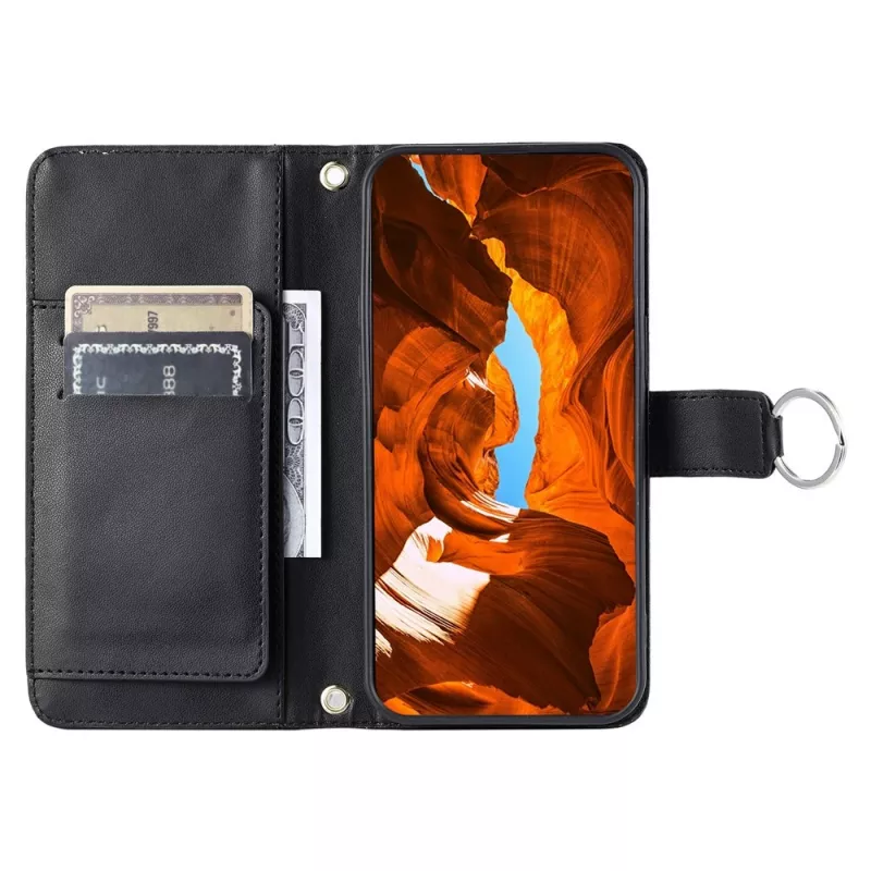 Custodia portafoglio in pelle PU Hurtel per Samsung Galaxy A37 5G con supporto e tracolla, nera