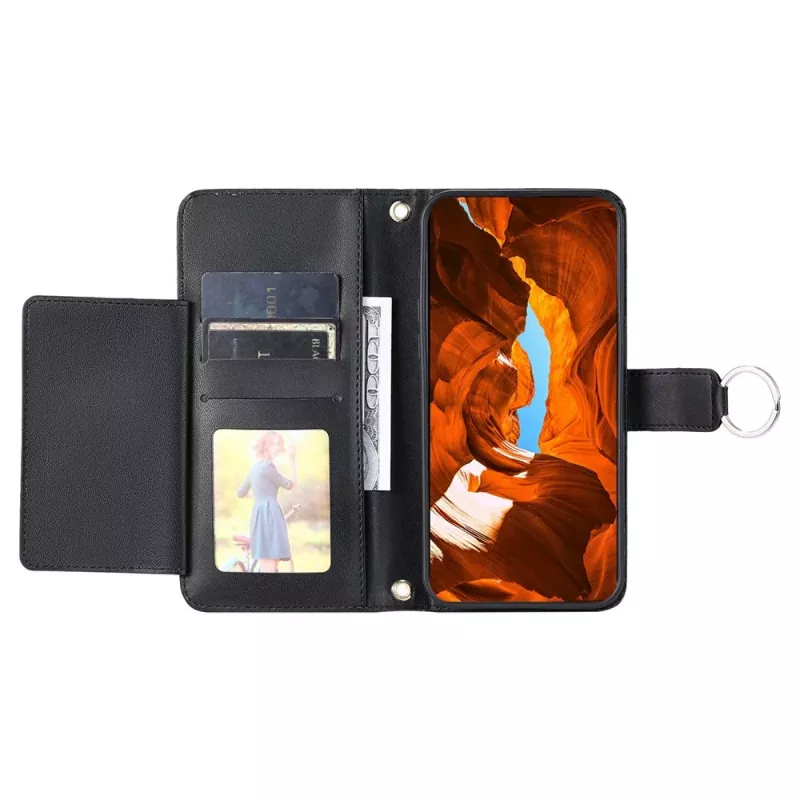 Custodia portafoglio in pelle PU Hurtel per Samsung Galaxy A37 5G con supporto e tracolla, nera
