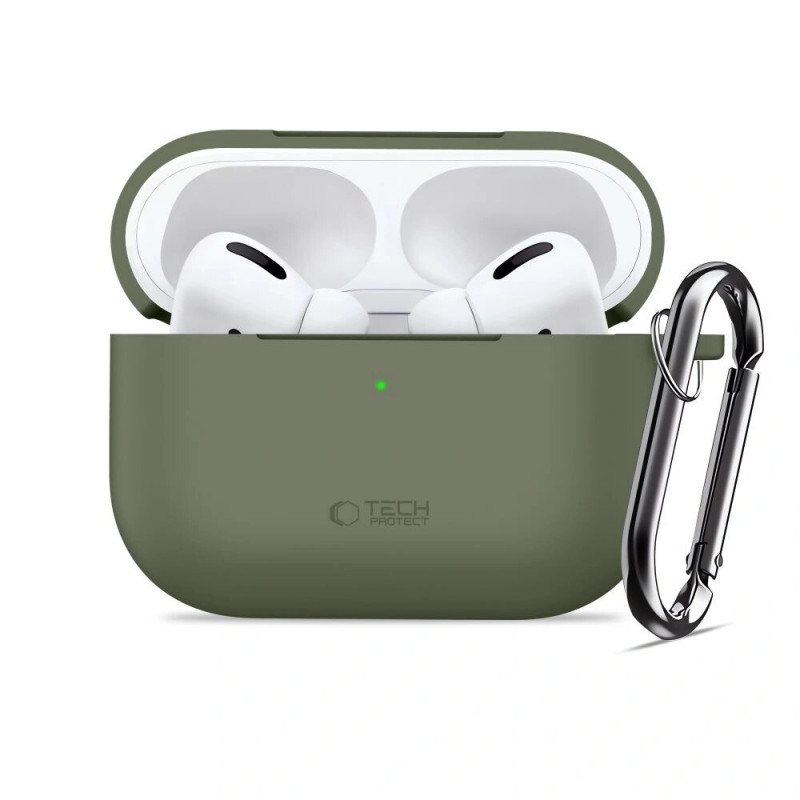 Custodia in silicone Tech-Protect Silicone Hook per Apple AirPods Pro 3, verde oliva