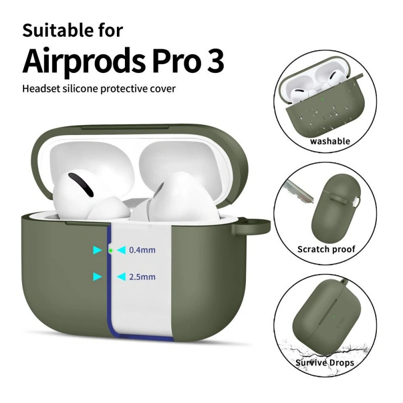 Custodia in silicone Tech-Protect Silicone Hook per Apple AirPods Pro 3, verde oliva