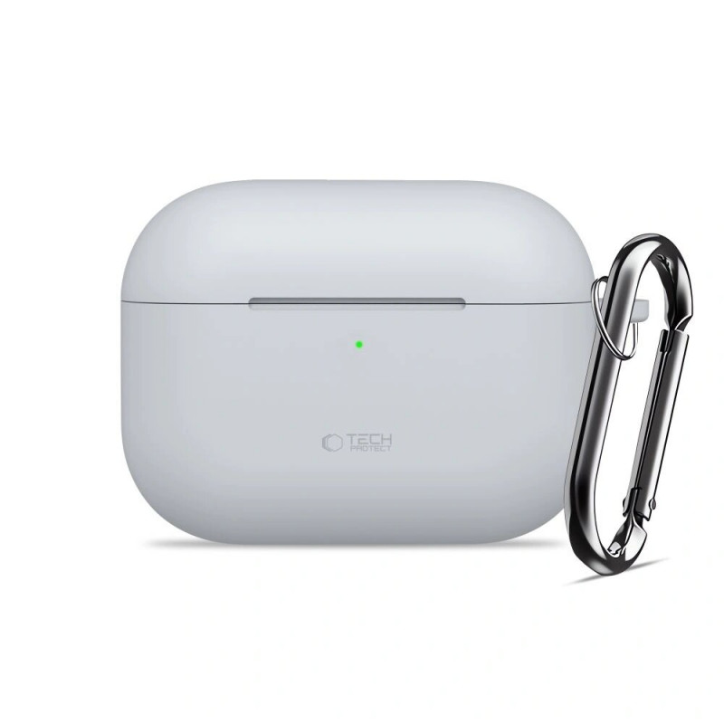 Custodia in silicone con moschettone Tech-Protect per Apple AirPods Pro 3, grigio pastello