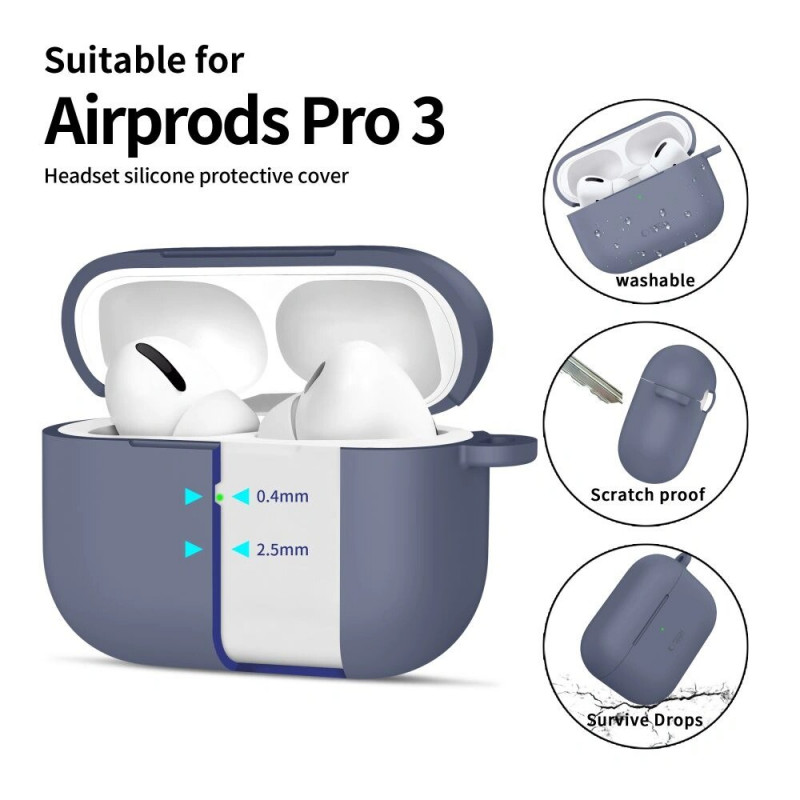 Custodia in silicone con moschettone Tech-Protect per Apple AirPods Pro 3, azzurro