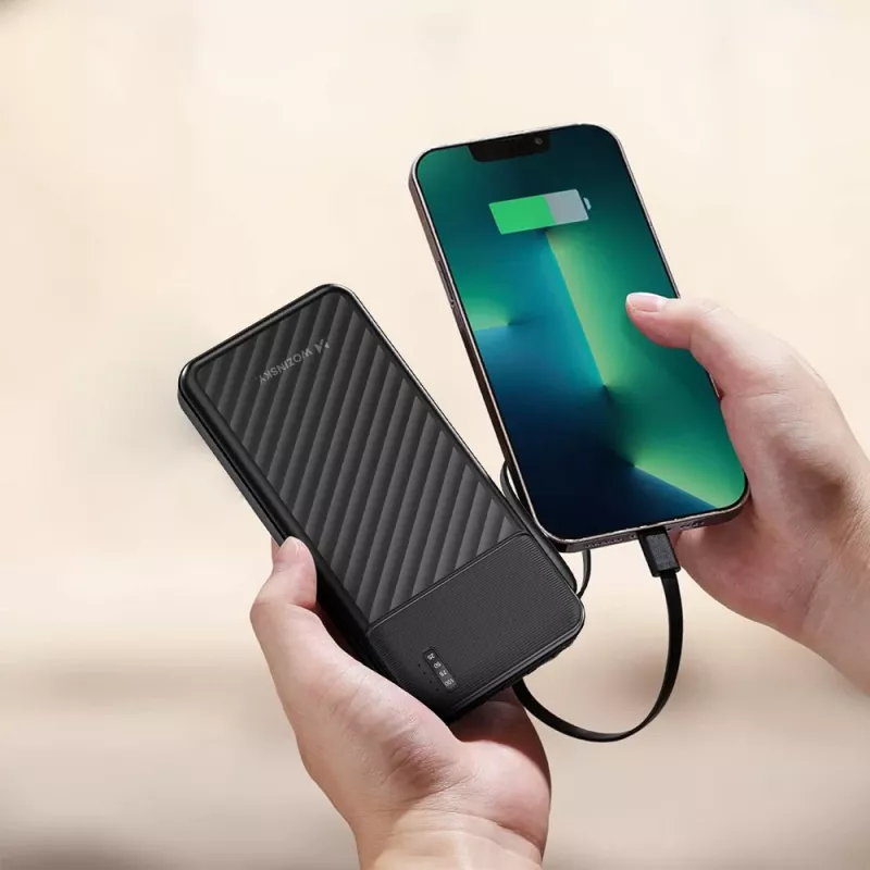 Power bank Wozinsky W11-B 10000mAh 10W con cavi integrati e torcia, nero