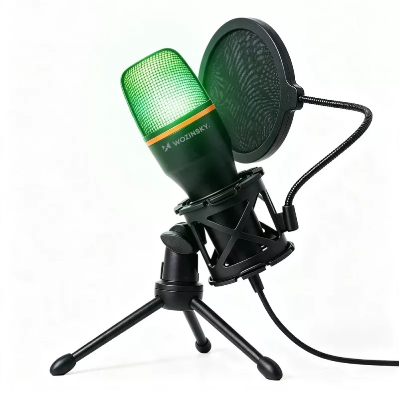 Microfono da studio gaming cablato Wozinsky WM-W111 su supporto con retroilluminazione RGB, nero