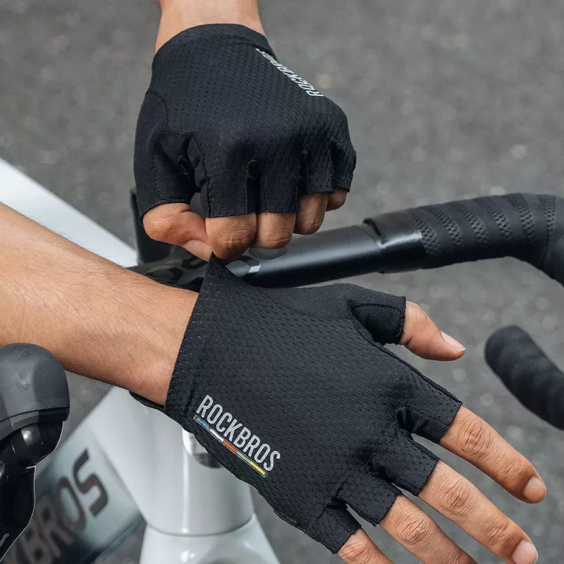 Guanti da ciclismo a dita corte ammortizzati Rockbros TLS004 ROAD TO SKY S, nero