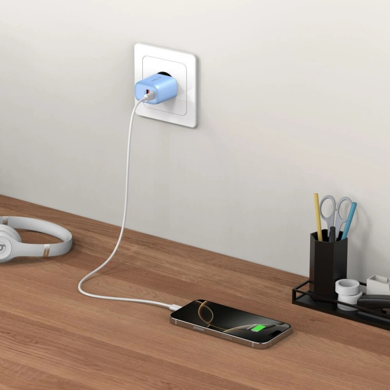 Caricatore da rete Tech-Protect NCA30 USB-A, USB-C PD 30W / QC3.0 azzurro