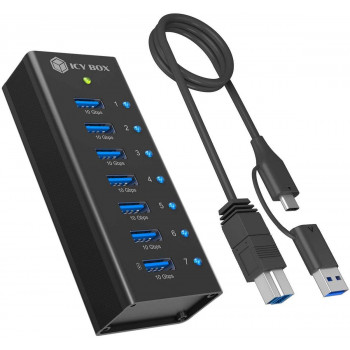 ICY BOX IB-AC618a hub USB 3.2 Gen 2 a 7 porte, alluminio, 12 V
