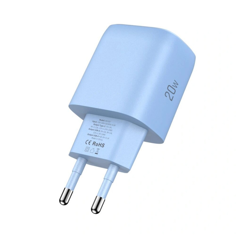 Tech-Protect NCA20 Caricatore da rete USB-A, USB-C PD 20W / QC3.0 azzurro