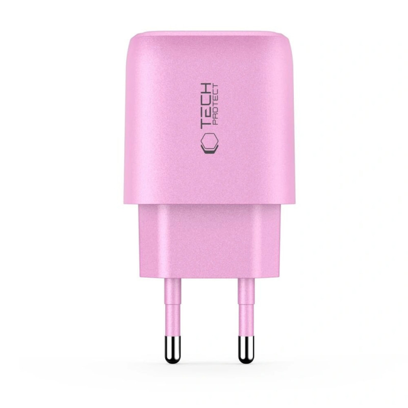 Caricatore da parete Tech-Protect NCA20 USB-A / USB-C PD 20W / QC3.0, rosa baby