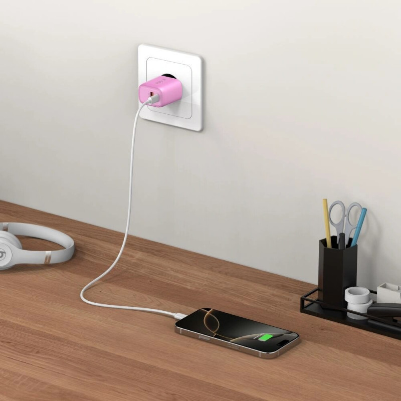Caricatore da parete Tech-Protect NCA20 USB-A / USB-C PD 20W / QC3.0, rosa baby