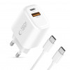 Caricabatterie da parete Tech-Protect NCA20 USB-A / USB-C PD 20W / QC3.0 con cavo USB-C / USB-C 100 cm, bianco